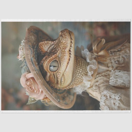 Baby Gator in Lace Dress Decoupage Tissuepapier (Voorkant)