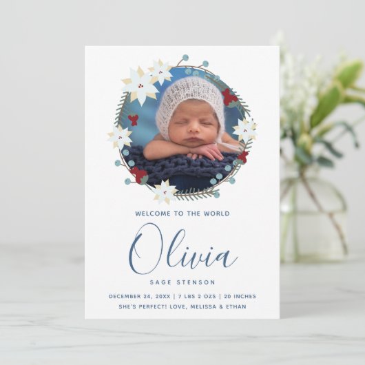 Baby Geboorte Aankondiging Foto Kerstmis (Staand voorkant)