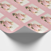 Baby Geboorte Aankondiging Foto Roze Meisje Vierka Cadeaupapier (Hoek)