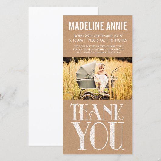 Baby Geboorte Bedankt Fotokaarten Rustic Burlap (Voorkant / Achterkant)