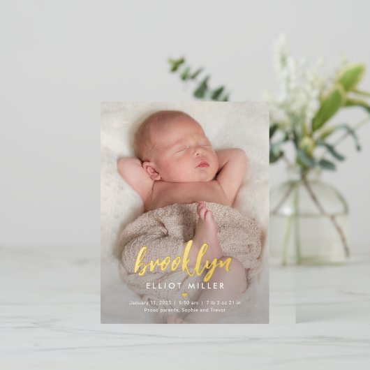 Baby geboorte- en aankondiging Briefkaart geborste (Staand Voorkant)