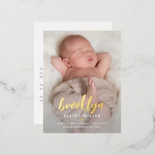 Baby geboorte- en aankondiging Briefkaart geborste (Voorkant / Achterkant)