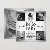 Baby Geboorte Foto Aankondiging Zwart & Wit Wagent (Voorkant / Achterkant)