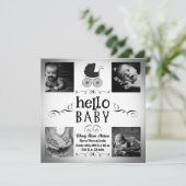 Baby Geboorte Foto Aankondiging Zwart & Wit Wagent (Staand voorkant)