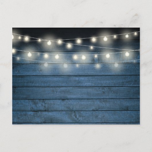 Baby Geboorte Foto Blauwe Houten Slinger Lichtjes  Aankondigingskaart (Achterkant)