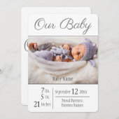 Baby geboorte Foto grijs Onze Baby Aankondiging (Voorkant / Achterkant)