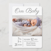 Baby geboorte Foto grijs Onze Baby Aankondiging (Voorkant)