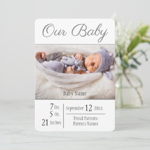 Baby geboorte Foto grijs Onze Baby Aankondiging