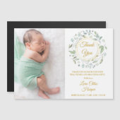 Baby Geboorte Foto Groene Bladeren Goud Bedankt  (Voorkant / Achterkant)