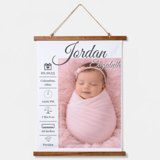 Baby Geboorte Foto Hangend Wandkleed (Voorkant)