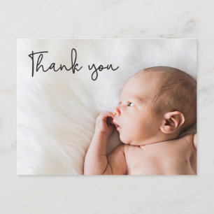 Baby geboorte Foto MODERN Script bedankt Aankondigingskaart