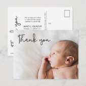 Baby geboorte Foto MODERN Script bedankt Aankondigingskaart (Voorkant / Achterkant)