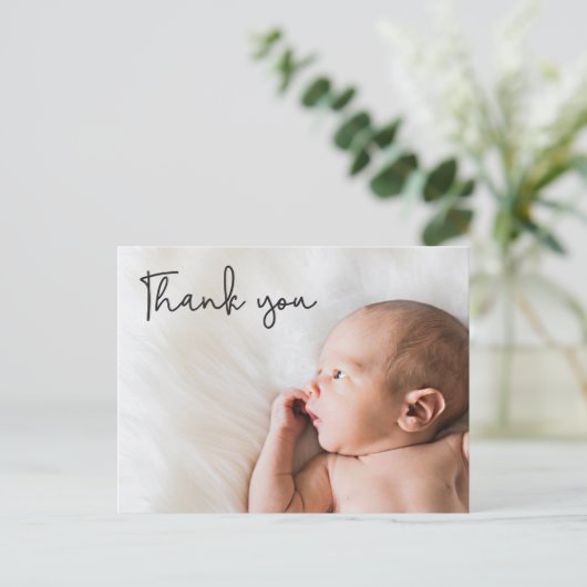 Baby geboorte Foto MODERN Script bedankt Aankondigingskaart (Staand voorkant)