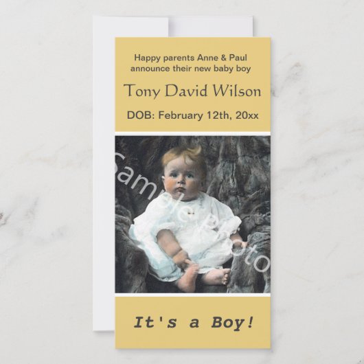 baby geboorte, foto toevoegen, geel aankondiging (Voorkant)