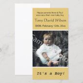 baby geboorte, foto toevoegen, geel aankondiging (Voorkant / Achterkant)