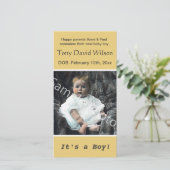 baby geboorte, foto toevoegen, geel aankondiging (Staand voorkant)