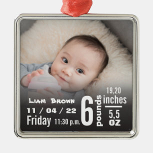 Baby geboorte, geboorteopname en kerstfoto metalen ornament