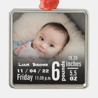 Baby geboorte, geboorteopname en kerstfoto metalen ornament