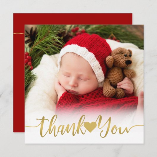 Baby Geboorte Modern Gold Script w / Hart Dank u Feestdagenkaart (Voorkant / Achterkant)