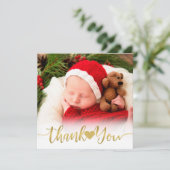 Baby Geboorte Modern Gold Script w / Hart Dank u Feestdagenkaart (Staand voorkant)