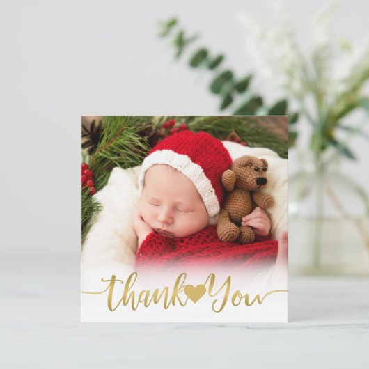 Baby Geboorte Modern Gold Script w / Hart Dank u Feestdagenkaart (Staand voorkant)
