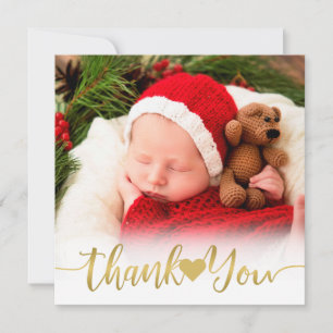 Baby Geboorte Modern Gold Script w / Hart Dank u Feestdagenkaart