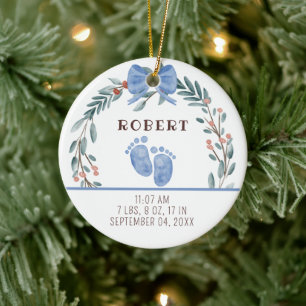Baby Geboorte Statistieken Jongen Foto Baby Eerste Keramisch Ornament