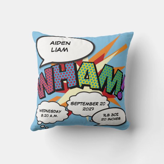 Baby Geboorte Statistieken Kleurrijk Plezierig Str Kussen (Achterkant)