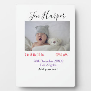 Baby geboorte statistieken voeg naam plaats datum fotoplaat