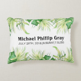 Baby Geboorte Stats Aangepaste Naam Tropische Groe Accent Kussen