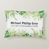 Baby Geboorte Stats Aangepaste Naam Tropische Groe Accent Kussen (Achterkant)
