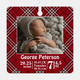 Baby geboorte Stats Birth Record Foto Red Pset Metalen Ornament