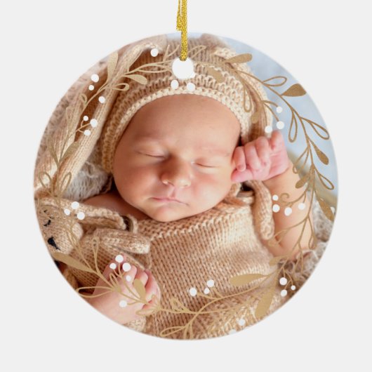 Baby Geboorte Stats Dier Baby Eerste Kerstmis Keramisch Ornament (Achterkant)