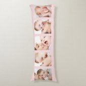 Baby geboorte Stats en 5 foto Strip collage roze Lichaamskussen (Voorkant Verticaal)