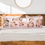 Baby geboorte Stats en 5 foto Strip collage roze Lichaamskussen<br><div class="desc">Creëer uw eigen persoonlijke lijfkussens voor uw baby-kinderkamer of slaapkamer. Het fotomalplaatje is opstelling klaar voor u om 5 van uw favoriete foto's toe te voegen en u kunt alle formulering op de rug ook aanpassen. Uw foto's worden getoond in portretformaat in een de fotostrip van de netstijl. Op dit...</div>