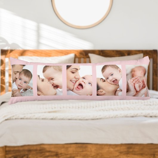 Baby geboorte Stats en 5 foto Strip collage roze Lichaamskussen