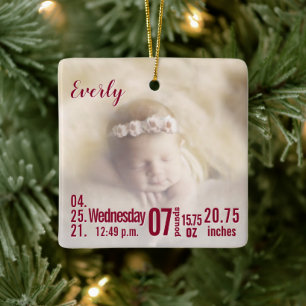 Baby Geboorte Stats Geboorte Record Kerst Foto Cer Keramisch Ornament