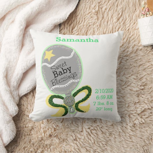 Baby Geboorte Stats Geel Groene Rammelaar Kussen (Deken)