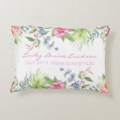 Baby Geboorte Stats Meisje Naam Tropische Bloemen Accent Kussen (Achterkant)