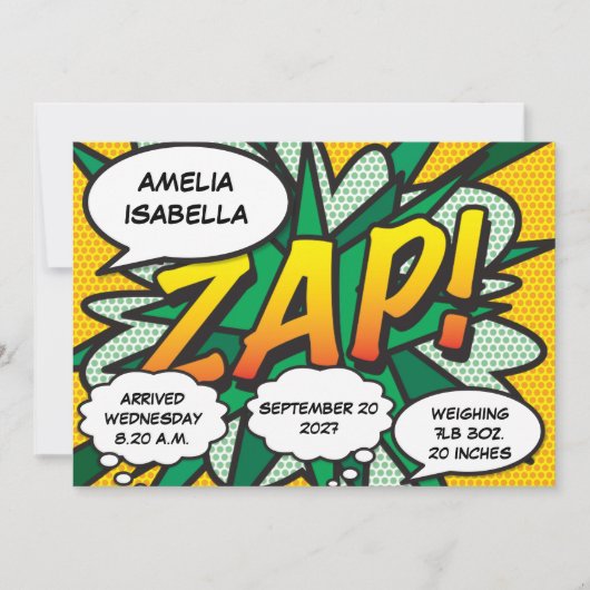 Baby Geboorte Stats Stripboek Pop Art Aankondiging (Voorkant)