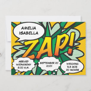 Baby Geboorte Stats Stripboek Pop Art Aankondiging