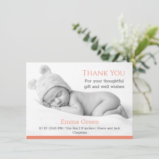 Baby geboorteaankondiging bedankt koraalKaart