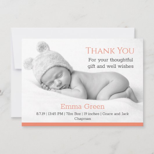 Baby geboorteaankondiging bedankt koraalKaart (Voorkant)