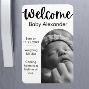Baby Geboorteaankondiging - boogvormige fotomagnee Magneet