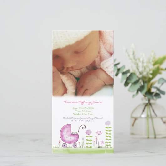 Baby Geboorteaankondiging Custom Made Photo Card Aankondiging (Staand voorkant)