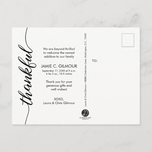 Baby geboorteaankondiging dankbare aangepaste foto aankondigingskaart (Achterkant)