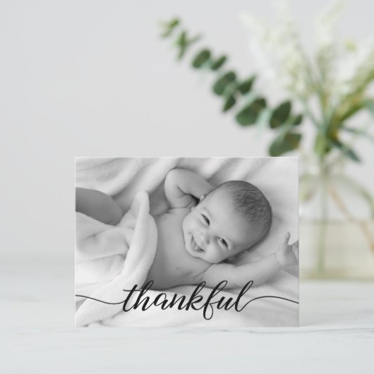 Baby geboorteaankondiging dankbare aangepaste foto aankondigingskaart (Staand voorkant)
