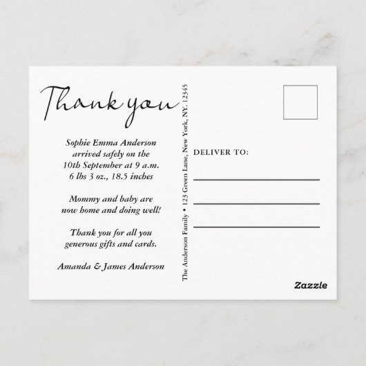 Baby Geboorteaankondiging Foto Bedankt Briefkaart (Achterkant)