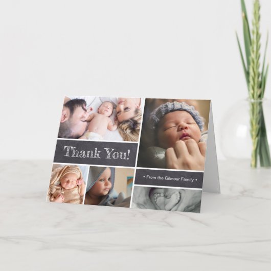 Baby geboorteaankondiging Fotocollage Bedankt Kaart (Voorkant)