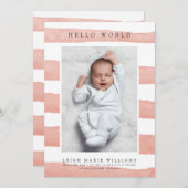 BABY GEBOORTEAANKONDIGING Hallo Waterverf Stripes (Voorkant / Achterkant)